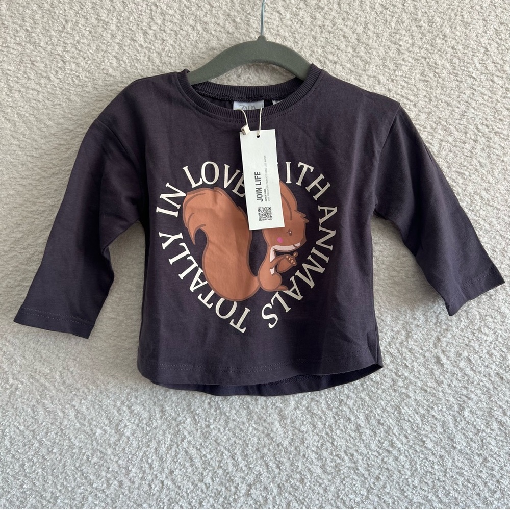 Zara Baby NWT Totally In Love‎ With Animals Long Sleeve Shirt Size 6-9 Months